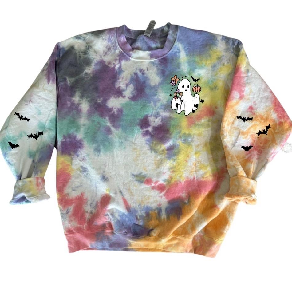 Updated 2024 Spooky ghost Halloween TIEDYE Cotton Tops