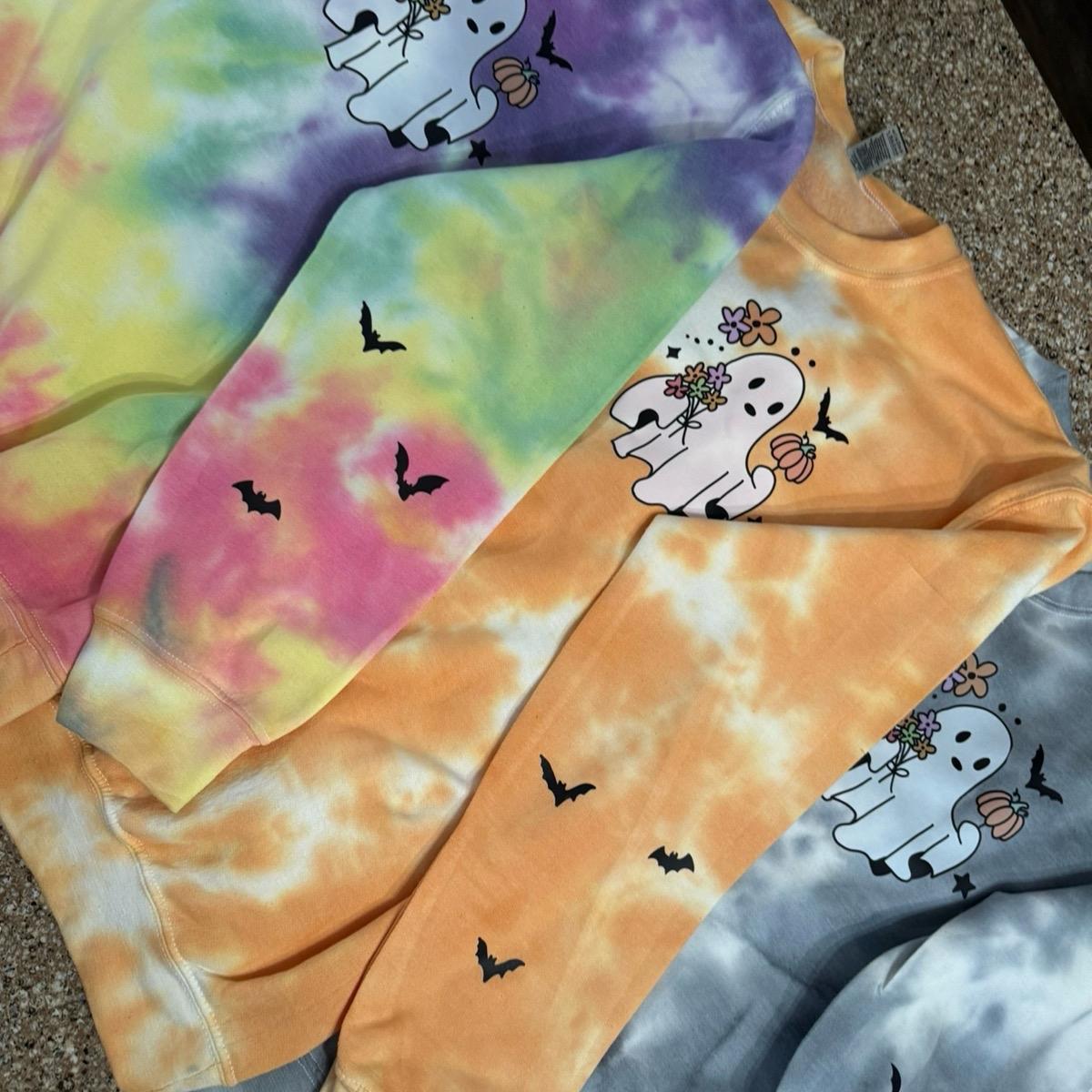 Updated 2024 Spooky ghost Halloween TIEDYE Cotton Tops