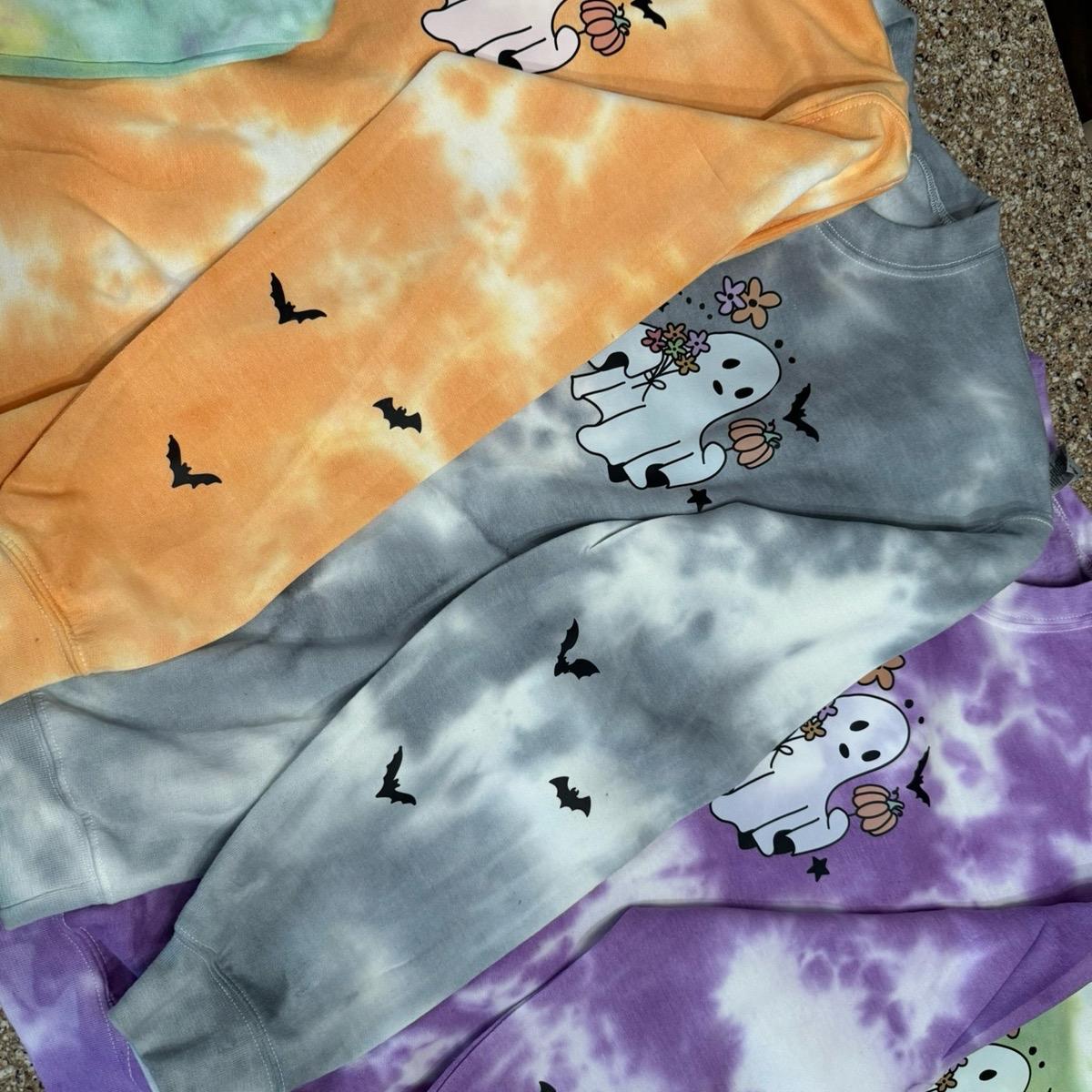 Updated 2024 Spooky ghost Halloween TIEDYE Cotton Tops