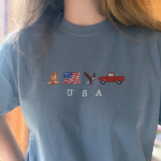 USA patriotic icons tshirt. Comfort colors