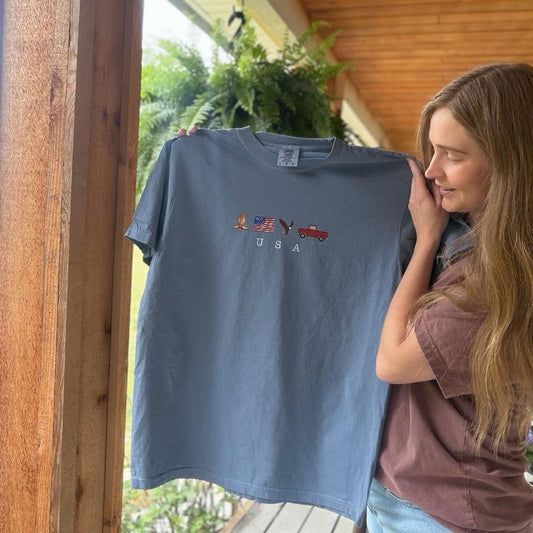 USA patriotic icons tshirt. Comfort colors